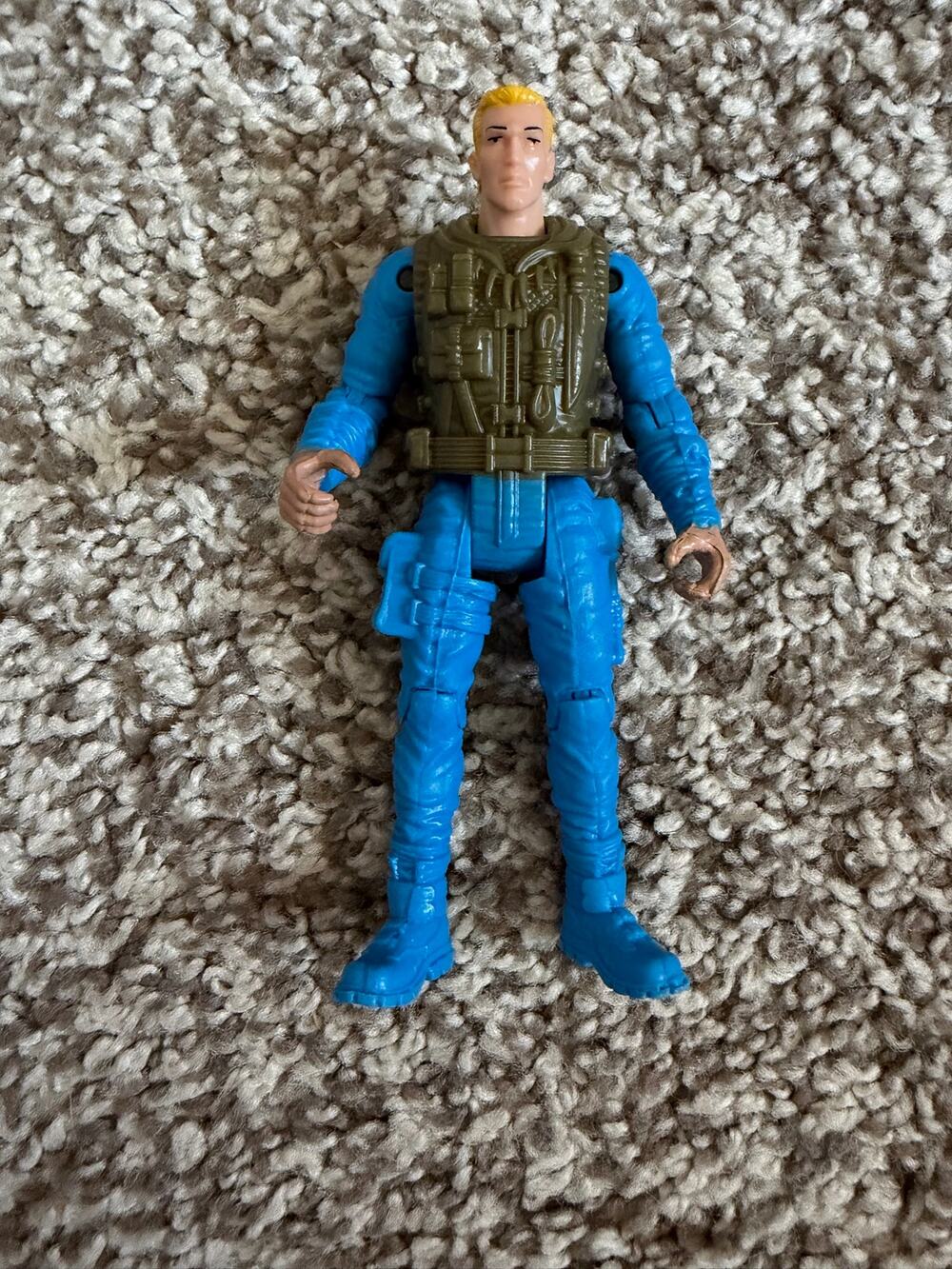 Vintage Chap Mei Military Action Figure 4" Blonde Blue Jumpsuit Green Vest Toy